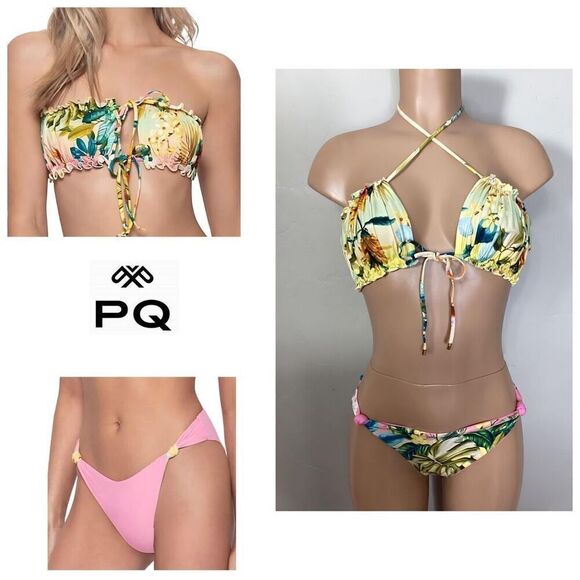 New. Pilyq/PQ oasis ruched reversible bikini. L-top/M-bottom. Retails $156 - Picture 1 of 12